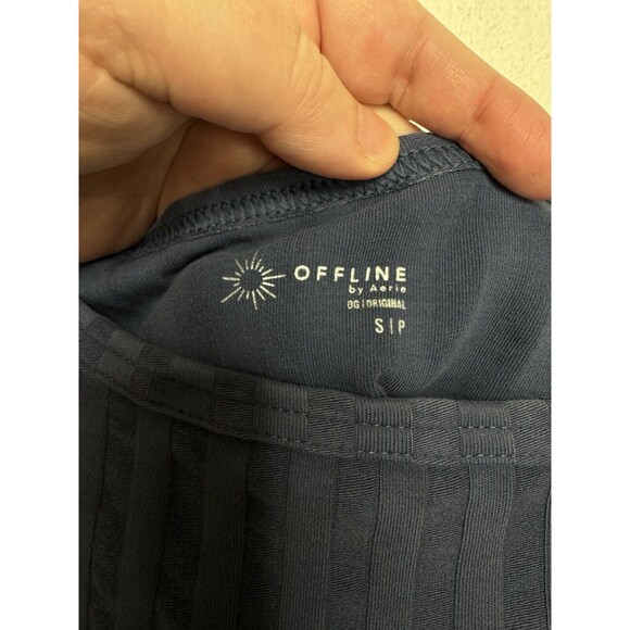 Aerie OFFLINE Small OG Groove Crop Top Blue Short Sleeve Lettuce Trim Ribbed NWT - Picture 7 of 12